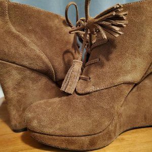 Jessica Simpson Tan Suede Wedge Bootie 7.5 w/Tassel Ties